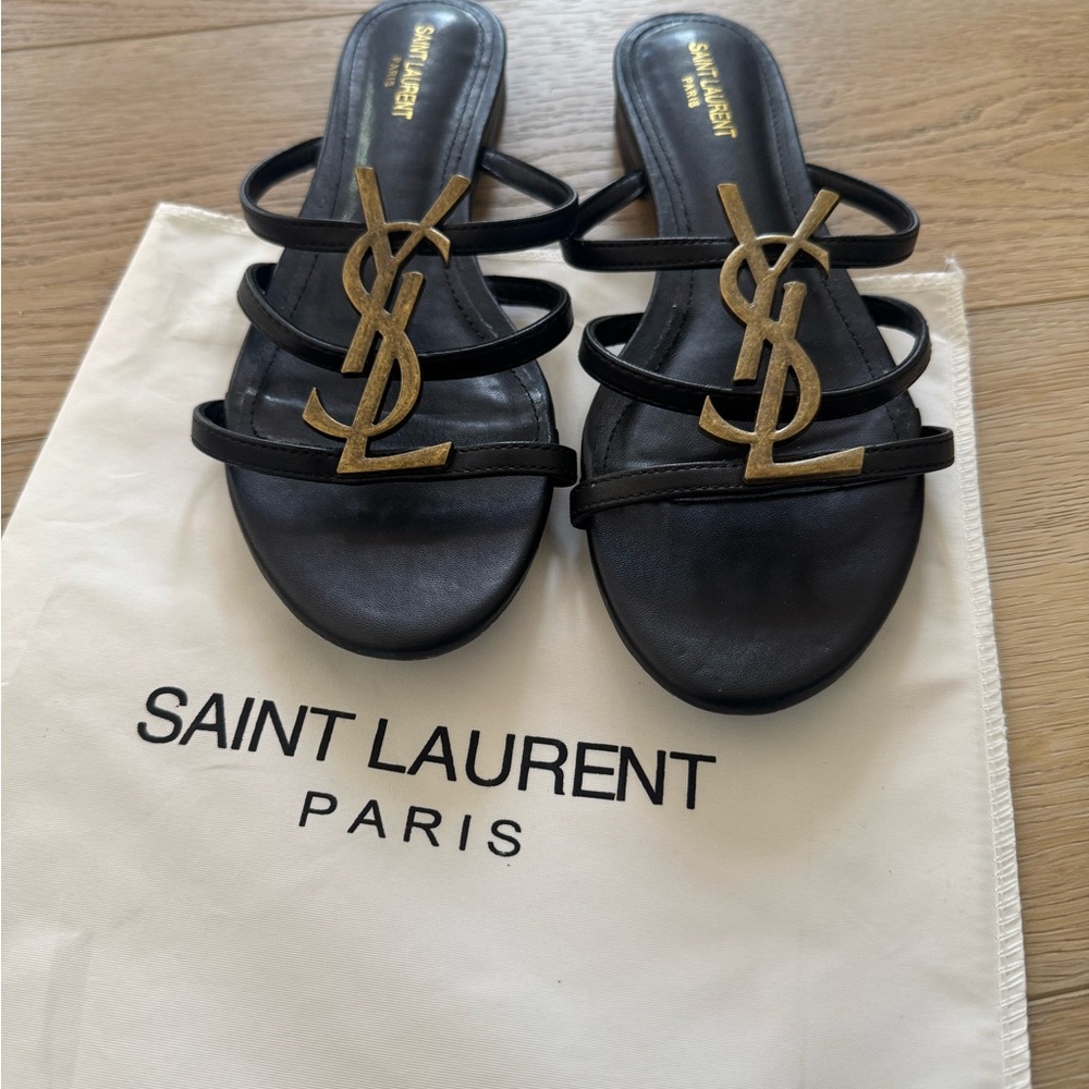 Saint Laurent Black and Gold Sandals